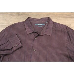 Perry Ellis Slim Fit Button Down Shirt Brown Blue‎ Pattern XXL